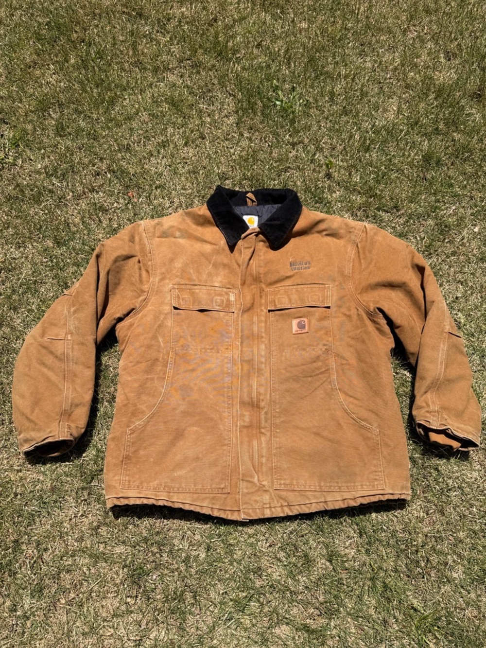 Carhartt Brown Duck Chore Jacket with Black Cord Collar